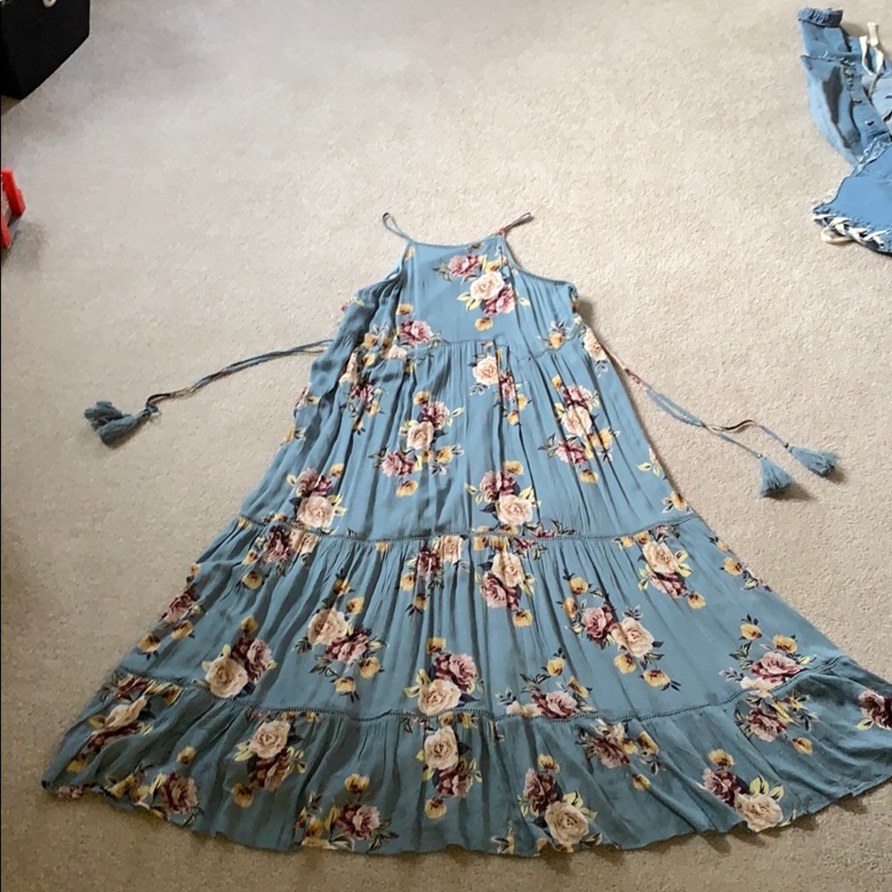 Long blue, floral dress